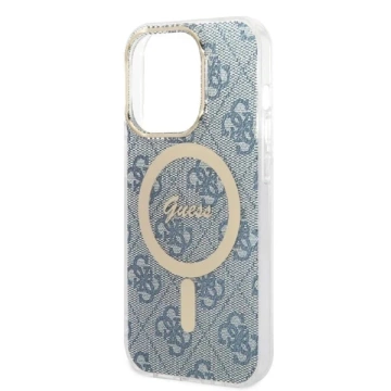 Zestaw Guess GUBPP14XH4EACSB Case Charger iPhone 14 Pro Max 6,7" niebieski/синій жорсткий чохол 4G Print MagSafe