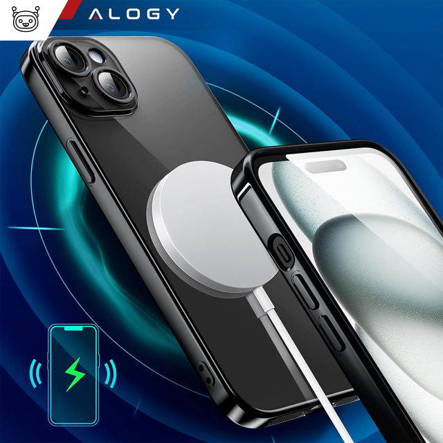 Puzdro MagSafe pre iPhone 15 Plus Glamour Luxury Slim Ring Cover Alogy Black Transparent
