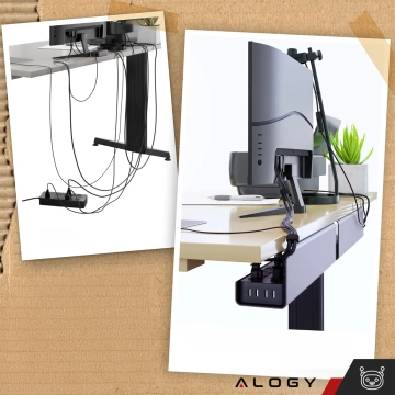 Cable organizer under the table top, cable shelf, wire strip, table top, desk, Alogy 55cm Black