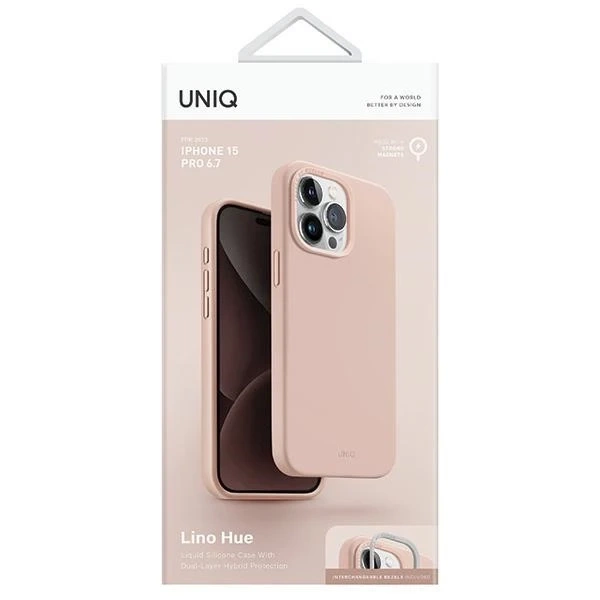 Puzdro UNIQ Lino Hue pre iPhone 15 Pro Max 6,7" Magclick Charging ružové/červené ružové