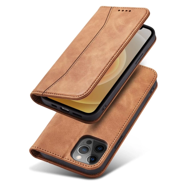 Magnet Fancy Case case for iPhone 12 Pro Max cover wallet for cards stand brown