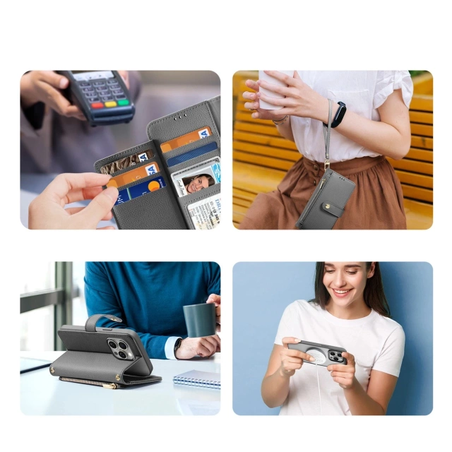 Kožené pouzdro Dux Ducis Lawa Wallet Mag pro iPhone 15 Pro, šedé