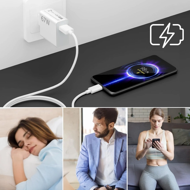 Xiaomi Original MDY-14-EW 67W Wall Charger Fast Charging QC 3.0 USB-USB-C Cable 6A White