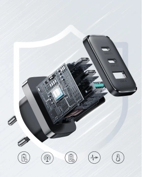 Joyroom 2x USB-C USB-A 32W rýchlonabíjačka - Čierna