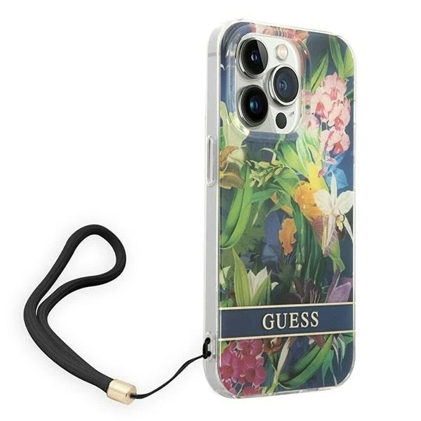 Etui Guess GUOHCP14XHFLSB iPhone 14 Pro Max 6,7" niebieski/blue Hardcase Flower Strap