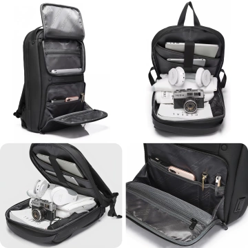 Bange Waterproof Backpack Laptop Bag 15.6" Travel Accessories 48x30x12.5 cm for Work School Plane Men's Women's USB and USB-C Black