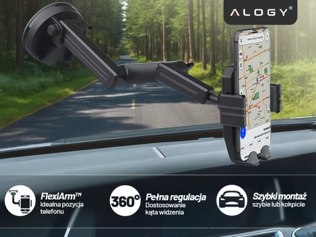 7,2-Zoll-Autotelefonhalter für LKW, Bus, LKW, Bagger, Auto, 43 cm lang, für das Cockpitfenster, Alogy, Schwarz