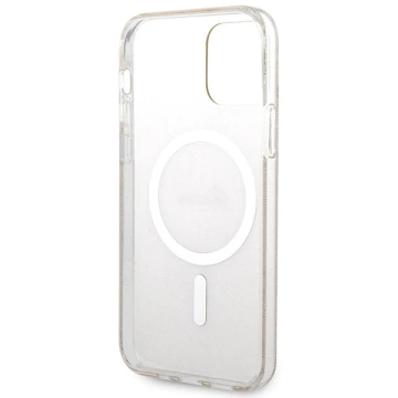 Zestaw Guess GUBPP12MH4EACSW Nabíjačka puzdra iPhone 12/12 Pro brązový/hnedý pevný obal 4G MagSafe Print