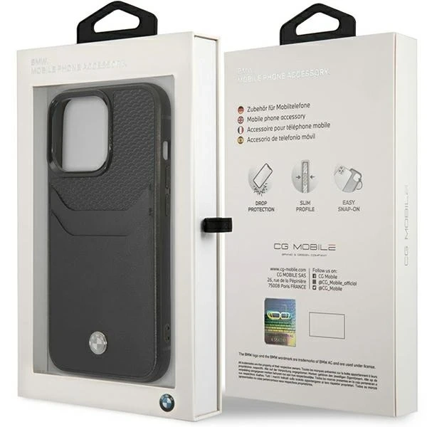 BMW BMHCP14L22RSEPK Phone Case for Apple iPhone 14 Pro 6.1" black/black Leather Card Slot