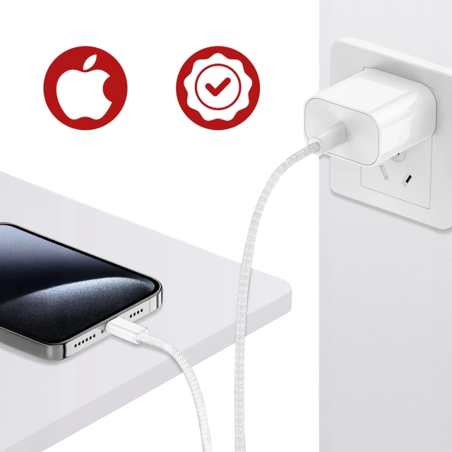 Oryginalny kabel Apple A2795 do ładowania USB-C 1m 60W do iPhone 15 / 16 Szybkie ładowanie Biały