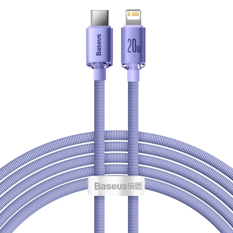 Kábel Baseus Crystal Shine Series USB kábel pre rýchle nabíjanie a prenos dát USB typu C - Lightning 20W 2m fialový (CAJY000305)
