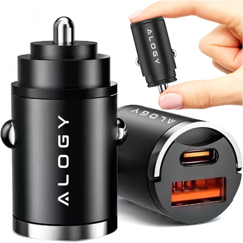 USB QC 4.0 Autoladegerät USB-C Typ C PD 30 W schnell leistungsstark für Alogy Autotelefon Schwarz