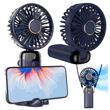 Fan Fan Handheld Fan Wireless Alogy Desktop Portable Handheld with Phone Holder USB-C Navy Blue