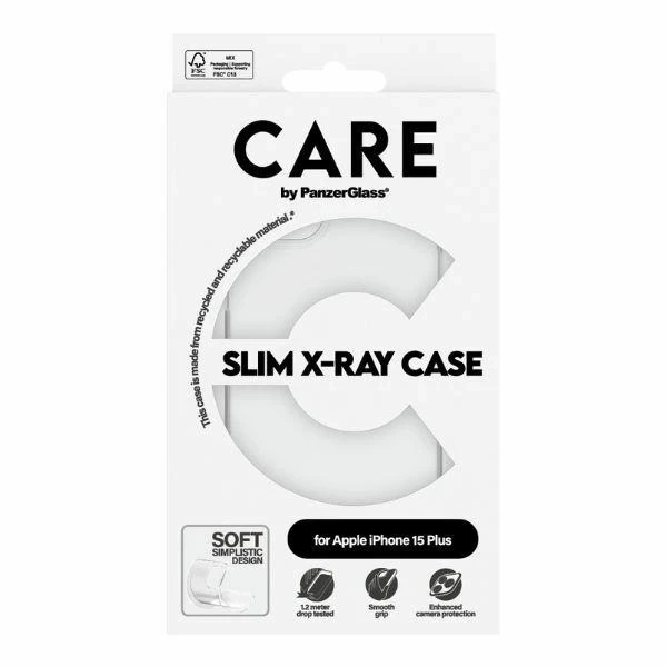 Průhledný tenký kryt CARE od PanzerGlass X-Ray pro iPhone 15 Plus 6,7"