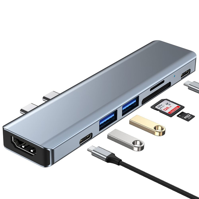 Адаптер концентратора USB V5-HUB 7w1 2x USB-C сірий