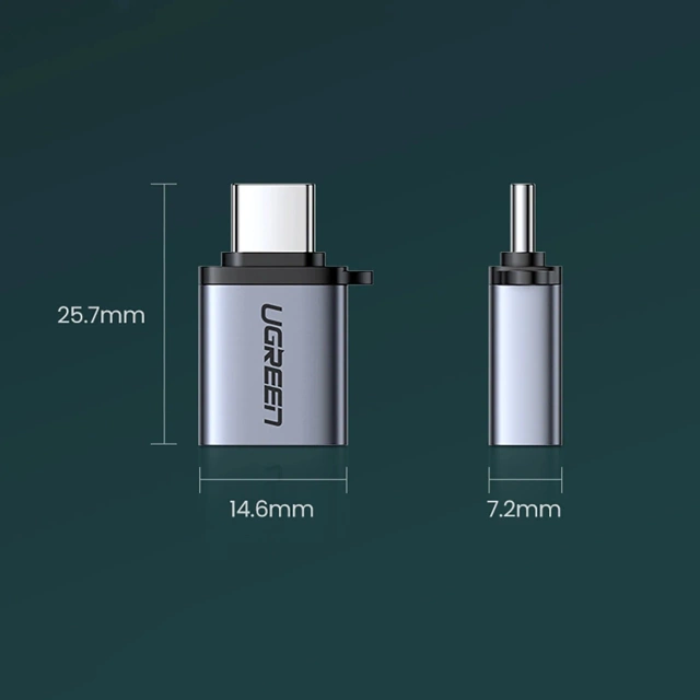 Адаптер Ugreen US270 USB-C на USB-A 3.0 OTG зі шнурком 5 Гбіт/с сірого кольору