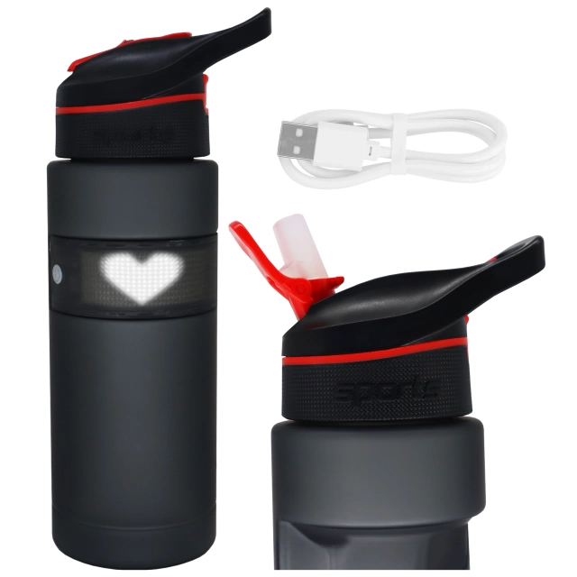 Розумна пляшка для напоїв Alogy FitBottle™ 800 мл зі світлодіодним дисплеєм та Bluetooth-з'єднанням, трубочка, мотивуюча, багаторазова - чорна