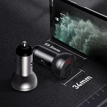 Baseus autonabíjačka 2x USB 4,8A 24W s LCD káblom 3v1 USB - USB Type C / micro USB / Lightning 1,2m čierny (TZCCBX-0G)