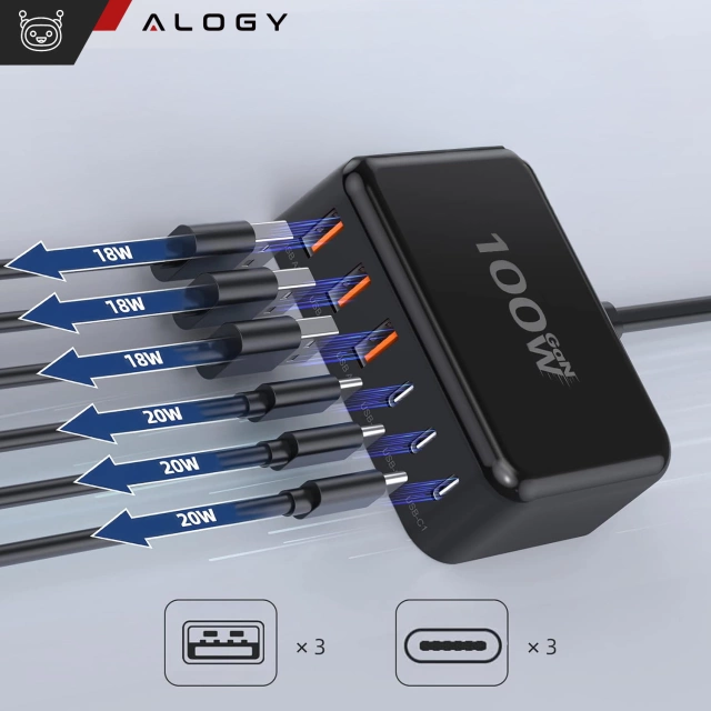 Розгалужувач HUB Alogy Adapter для ноутбука з USB-C на 3x USB-A 2.0 1x USB-A 3.0 сірий