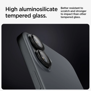 Tempered Glass Camera Protector Spigen Optik.Tr "EZ FIT" Camera Protector 2-PACK for Apple iPhone iPhone 16 / 16 Plus Black