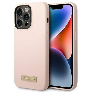 Na telefón Guess GUHMP14XSBPLP pre Apple iPhone 14 Pro Max 6,7" ružové/ružové pevné puzdro Silicone Logo Plate MagSafe
