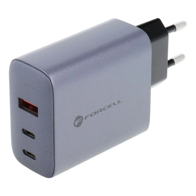 FORCELL F-ENERGY GaN настінний зарядний пристрій 2 x Type C USB A PD QC4.0 4A 65W сірий