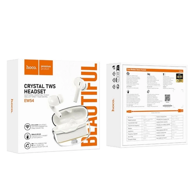 Bezdrôtové Bluetooth slúchadlá HOCO TWS EW54 mliečne biele