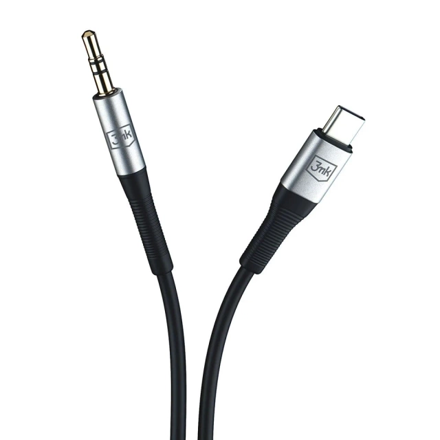 Audio adapter cable USB-C Type C to Mini Jack 3.5mm cable 1m 3mk AUX Cable black and silver
