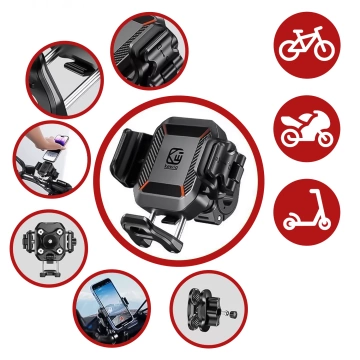 Držák na motorku KEWIG M11B pro telefon s QC 3.0 15W Qi nabíječkou černý