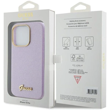 Etui Guess GUHCP15XPGMCSL pre iPhone 15 Pro Max 6,7" liliovo/fialové pevné puzdro Glitter Glossy Script