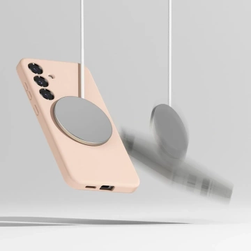 Silikónový kryt na Samsung Galaxy S25 Plus, ružový, pieskovo-silikónový, magnetický, MagSafe