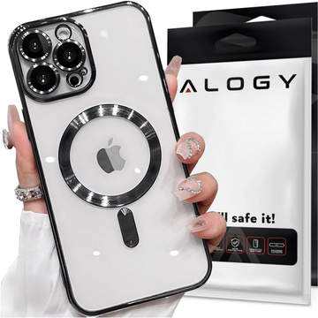 Pouzdro MagSafe pro iPhone 15 Pro Glamour Luxury Slim Ring Cover Alogy Black Transparent Glass