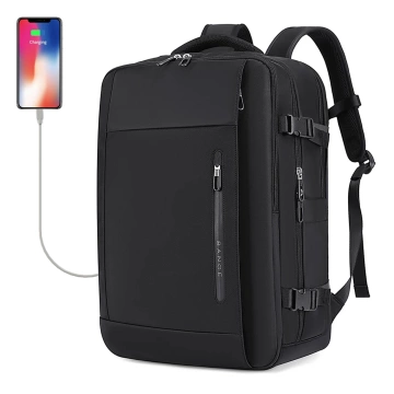 Bange voděodolný batoh na 15,6" notebook, městský cestovatel, 45x30x16 cm, do práce, do letadla, pánské, dámské, s USB portem Černá