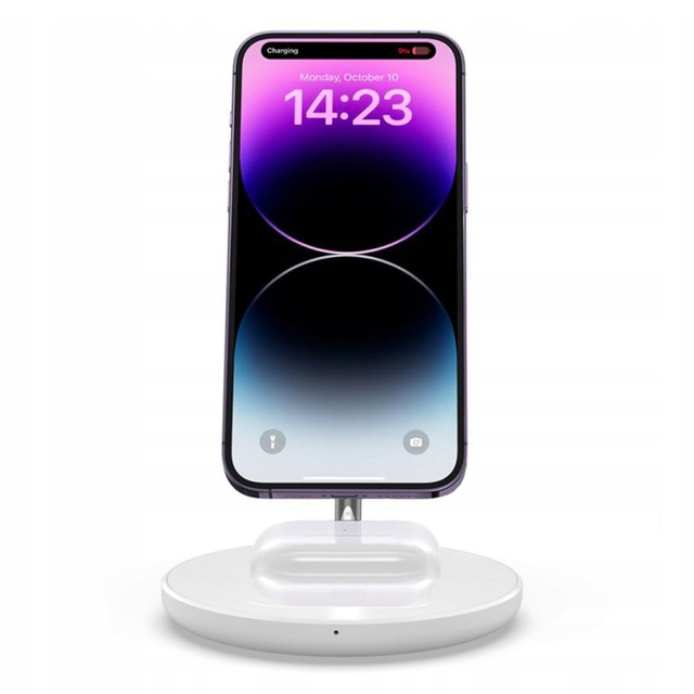 Ładowarka bezprzewodowa indukcyjna 2w1 QI 15W Magnetic MagSafe do Apple iPhone AirPods Biała