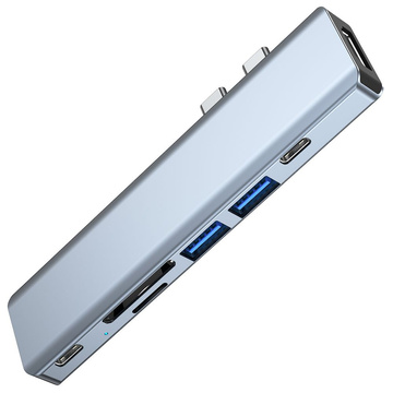 Адаптер концентратора USB V5-HUB 7w1 2x USB-C сірий