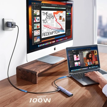 Адаптер Ugreen CM478 USB-C на HDMI / USB-A 3.0 / 2x USB 2.0 / PD, сірий