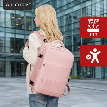 Women's Laptop Backpack Travel Suitcase Luggage for Plane Work School 45x30x20cm Alogy Pink