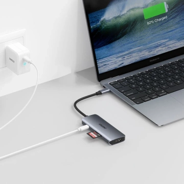 Багатофункціональний концентратор Choetech 7in1 USB Type C - 3x USB 3.2 Gen 1 / SD і TF картрідер / HDMI 4K 30 Гц / USB Type C сірий (HUB-M19 сірий)