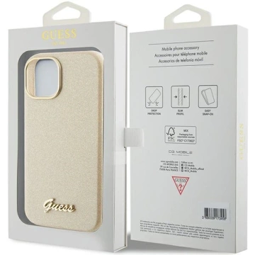 Etui Guess GUHCP15SPMGMCSD pre iPhone 15 6,1" zlatý/svetlo zlatý pevný obal Glitter Glossy Script