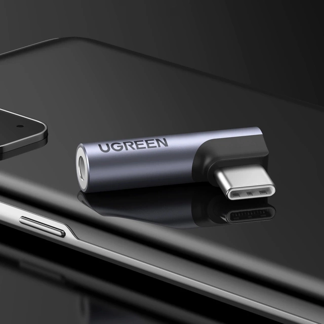 Адаптер Ugreen AV154 USB-C на Mini Jack 3,5 мм аудіо 90° сірий