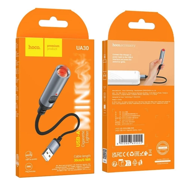 Adaptér zapalovače cigaret HOCO na USB A konektor UA30 0,3 m černý