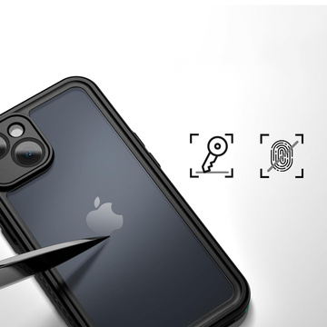Puzdro na iPhone 14 Waterproof Armored 360 Case Krytie objektívu hybridného fotoaparátu IP68 Vodotesné čierne