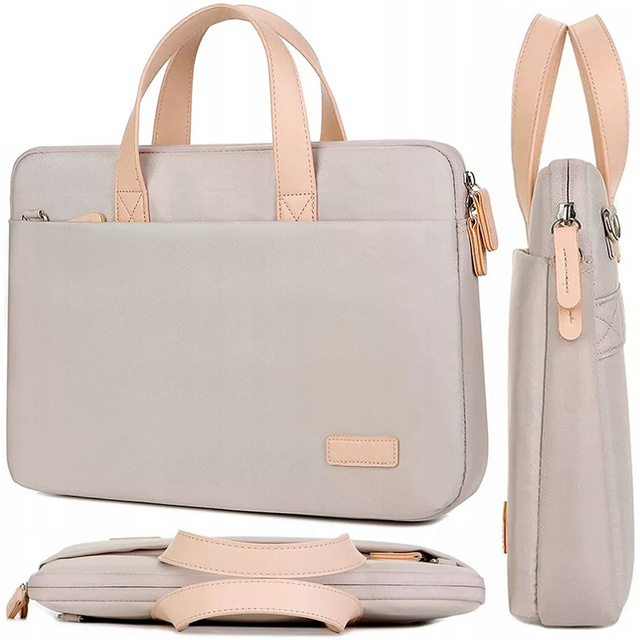 Men's and women's shoulder briefcase bag for laptop, tablet, 14 inch, fabric travel, Alogy cover, Beige