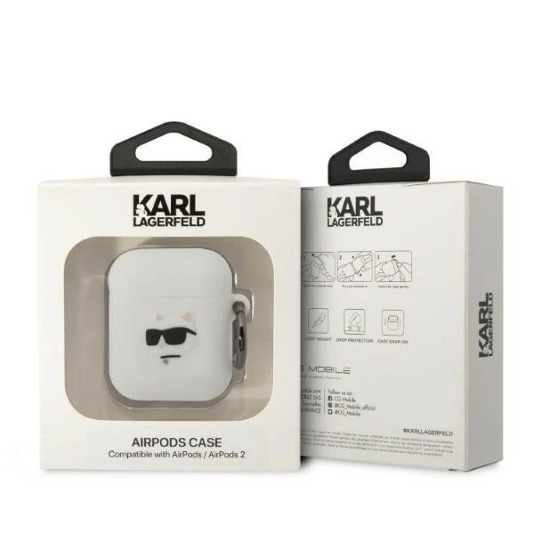Ochranné puzdro na slúchadlá Karl Lagerfeld KLA2RUNCHH pre Apple AirPods 1/2 kryt biely/biely Silicone Choupette Head 3D