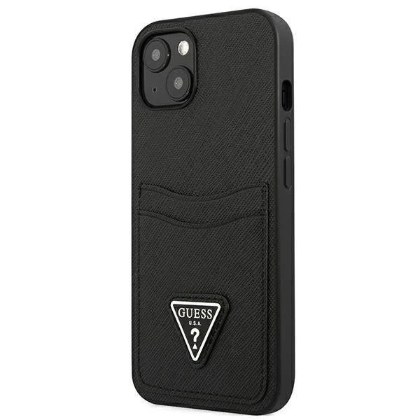 Etui Guess GUHCP13SPSATPK do Apple iPhone 13 Mini 5,4" černý/černý pevný obal SaffianoTriangle Logo Cardslot
