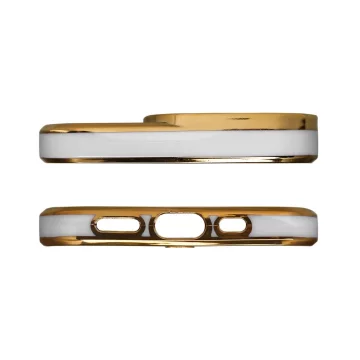 Módní pouzdro na iPhone 13 Gold Frame Gel Cover White