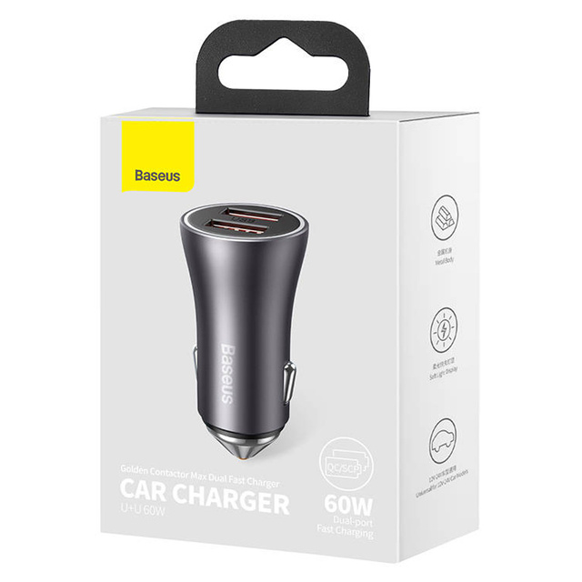 Baseus Golden Contactor Max 2x USB 60W Car Charger Gray