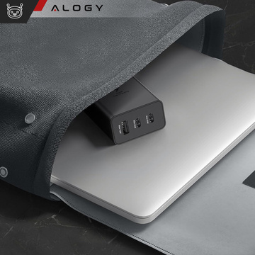 Rýchla 65W nástenná nabíjačka 2x USB-C typ C PD USB-A USB Alogy 3 porty silná čierna