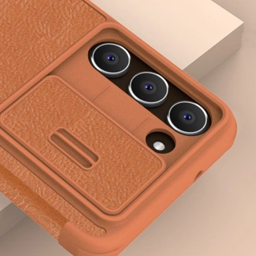 Nillkin Qin Leather Pro Case Samsung Galaxy S23 Flip Cover kryt fotoaparátu hnedý