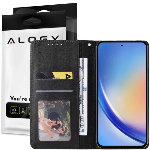 Ochranné flipové kožené pouzdro na peněženku Alogy pouzdro na telefon pro Samsung Galaxy A54 5G černá